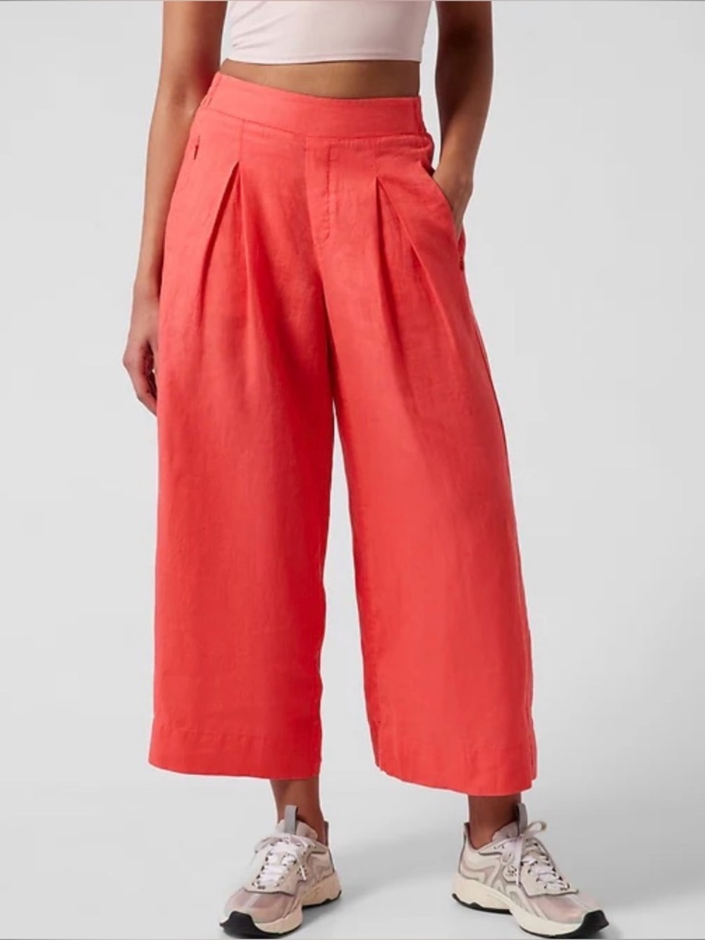 ATHLETA Playa Linen Crop Pants Size 0 Wide Leg Dark Coral
